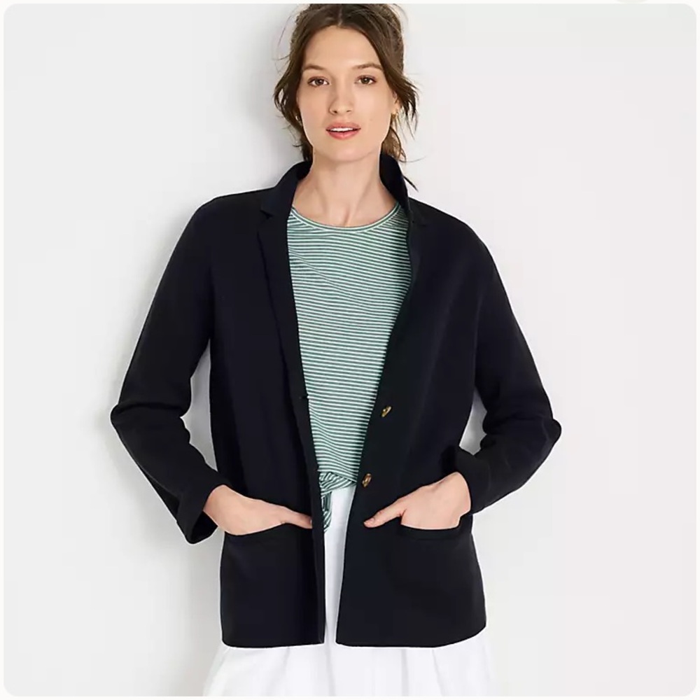 Lands’ End Fine Gauge Cotton Button Front Blazer Sweater